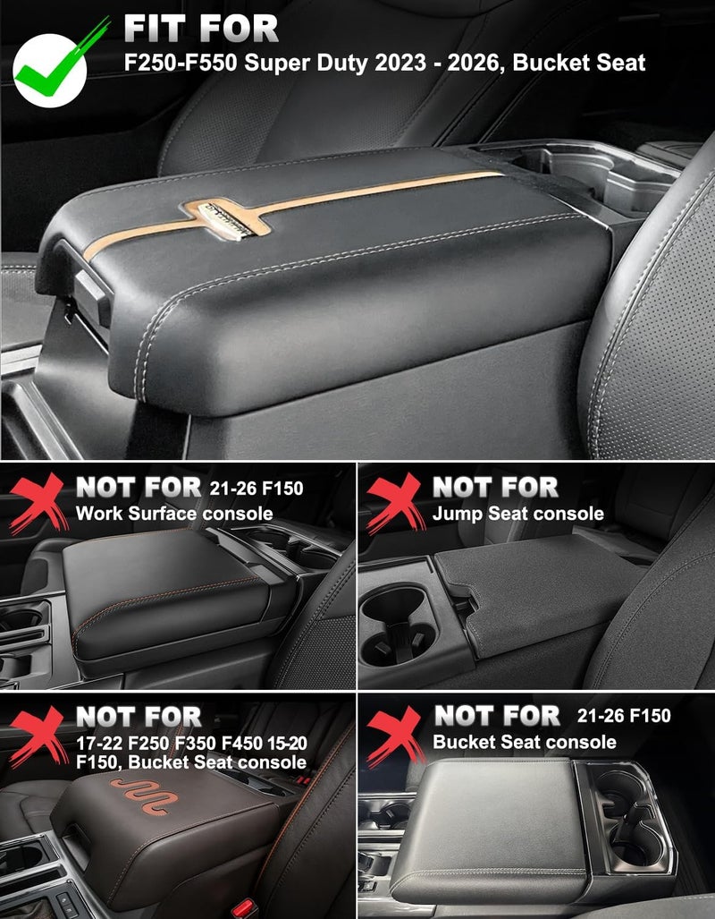 Eaglecover Center Console Cover for 2023 2024 2025 2026 F250 F350 F450 F550 Super Duty Accessories, Vinyl Leather Middle Armrest Cusion Protector, Bucket Seat Only, Anti-Scratch, Black Red Color - Image 2